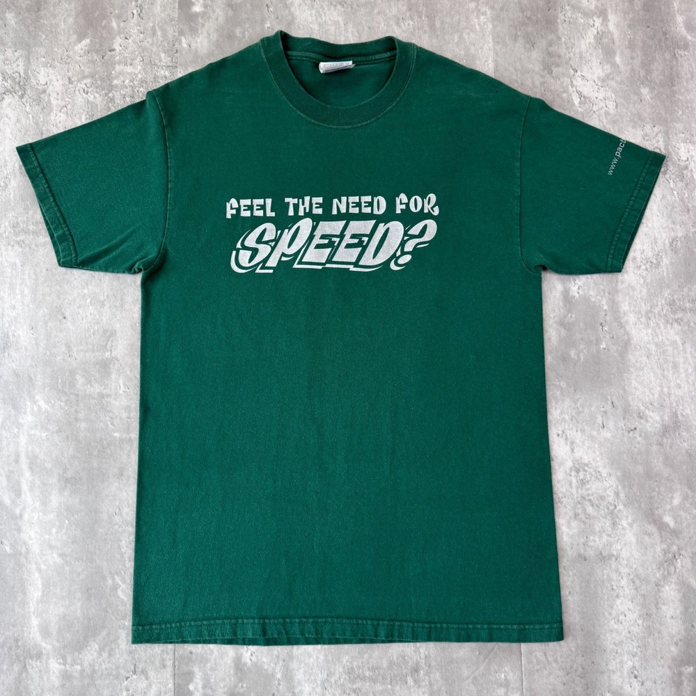 Vintage Need For Speed T-Shirt Mens Medium Green DSL Tech Internet Promo